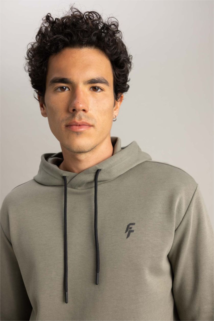 رجال كاكي فاتح سويت شيرت قصة عادية وغطاء للرأس بجيب