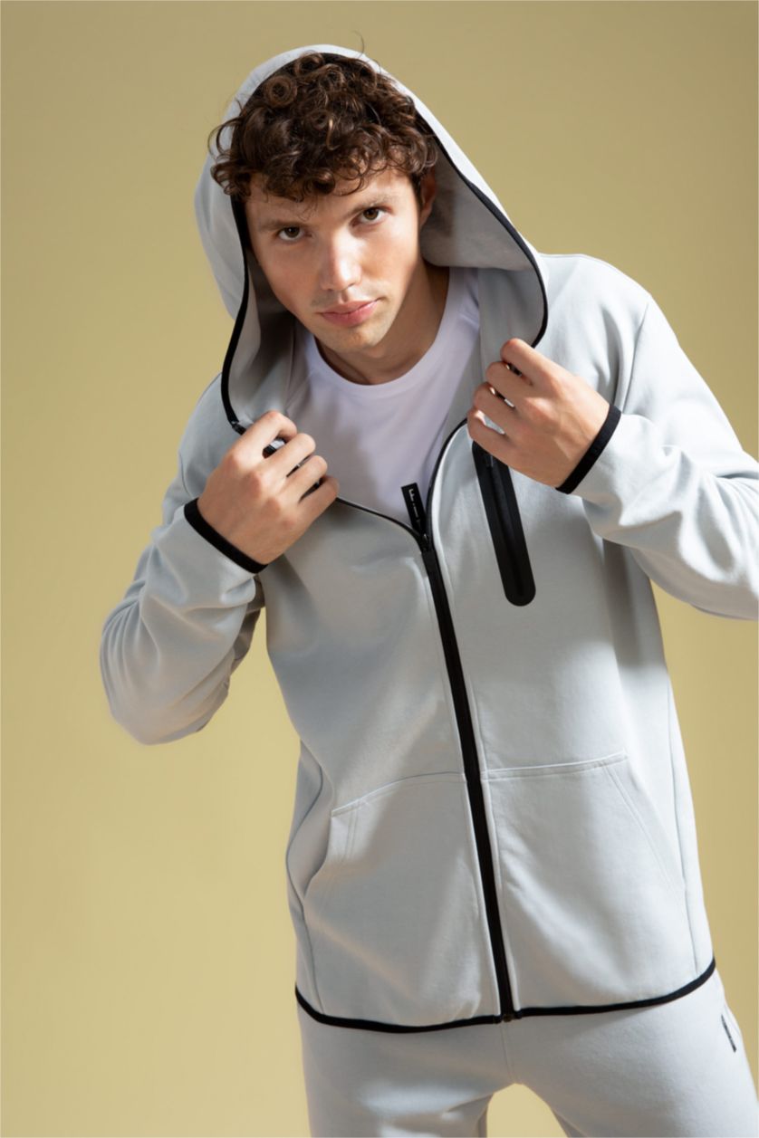 MAN Light Grey Standard Fit Hooded Cardigan