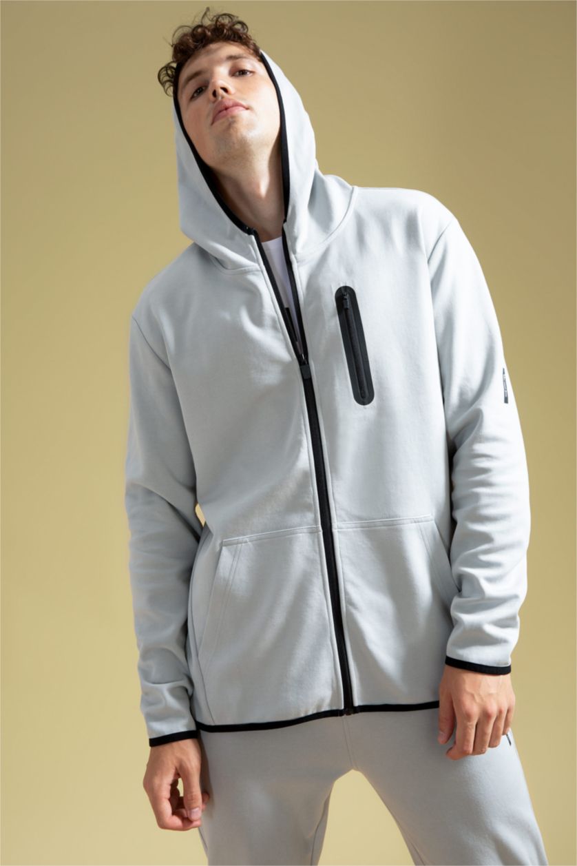 MAN Light Grey Standard Fit Hooded Cardigan