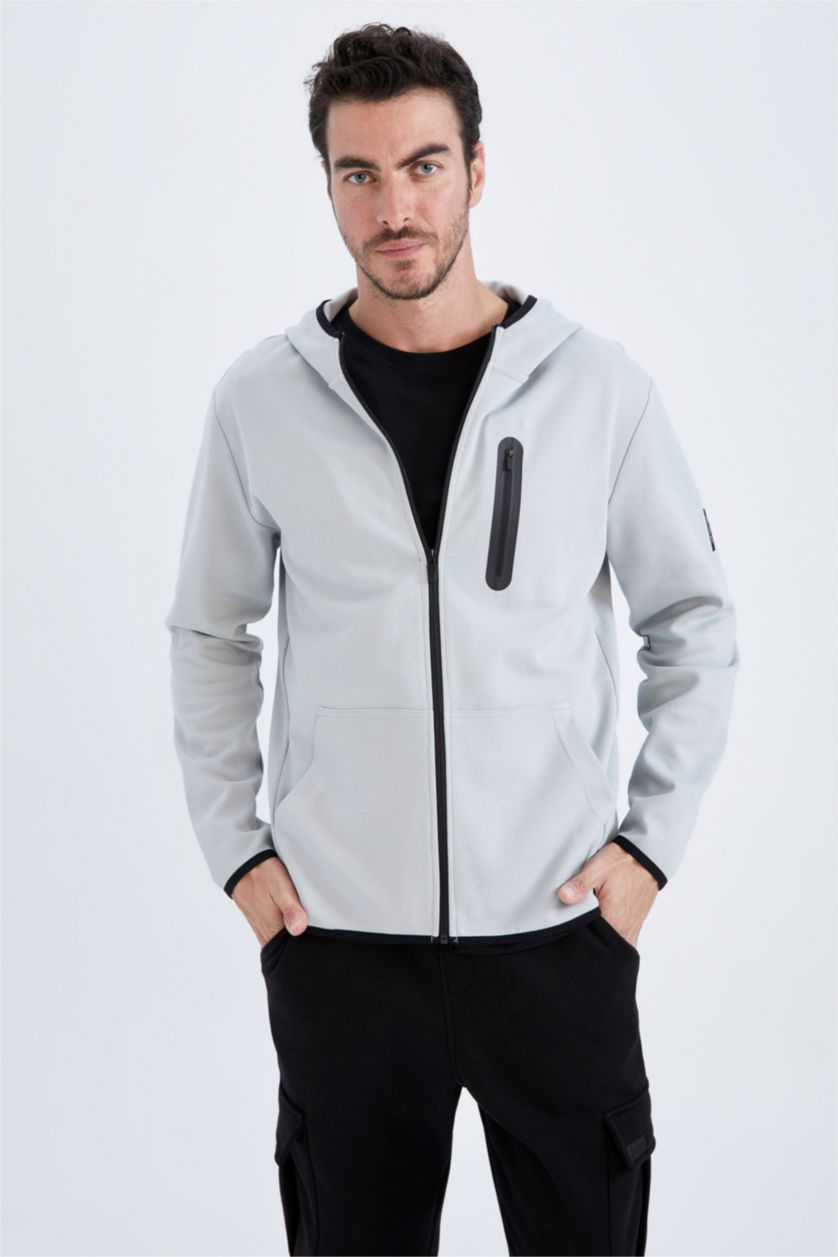 MAN Light Grey Standard Fit Hooded Cardigan