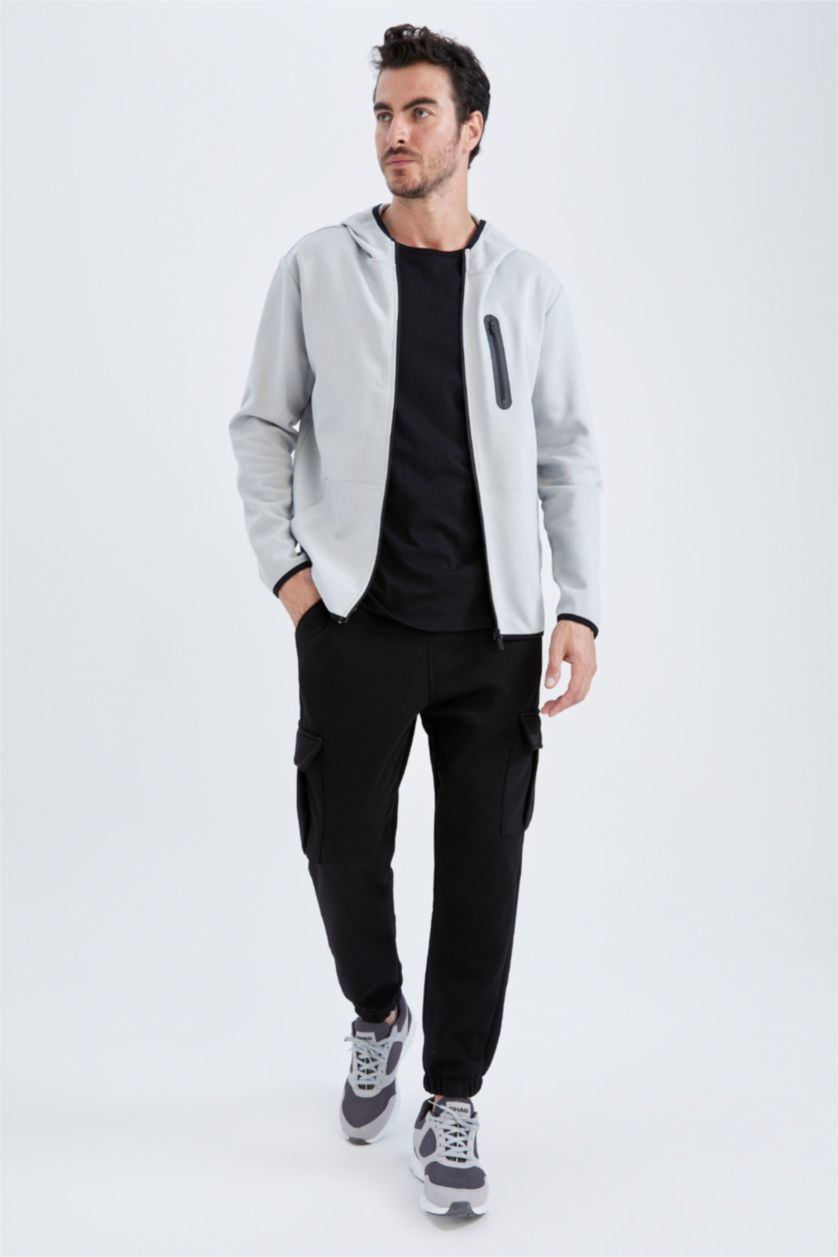 MAN Light Grey Standard Fit Hooded Cardigan