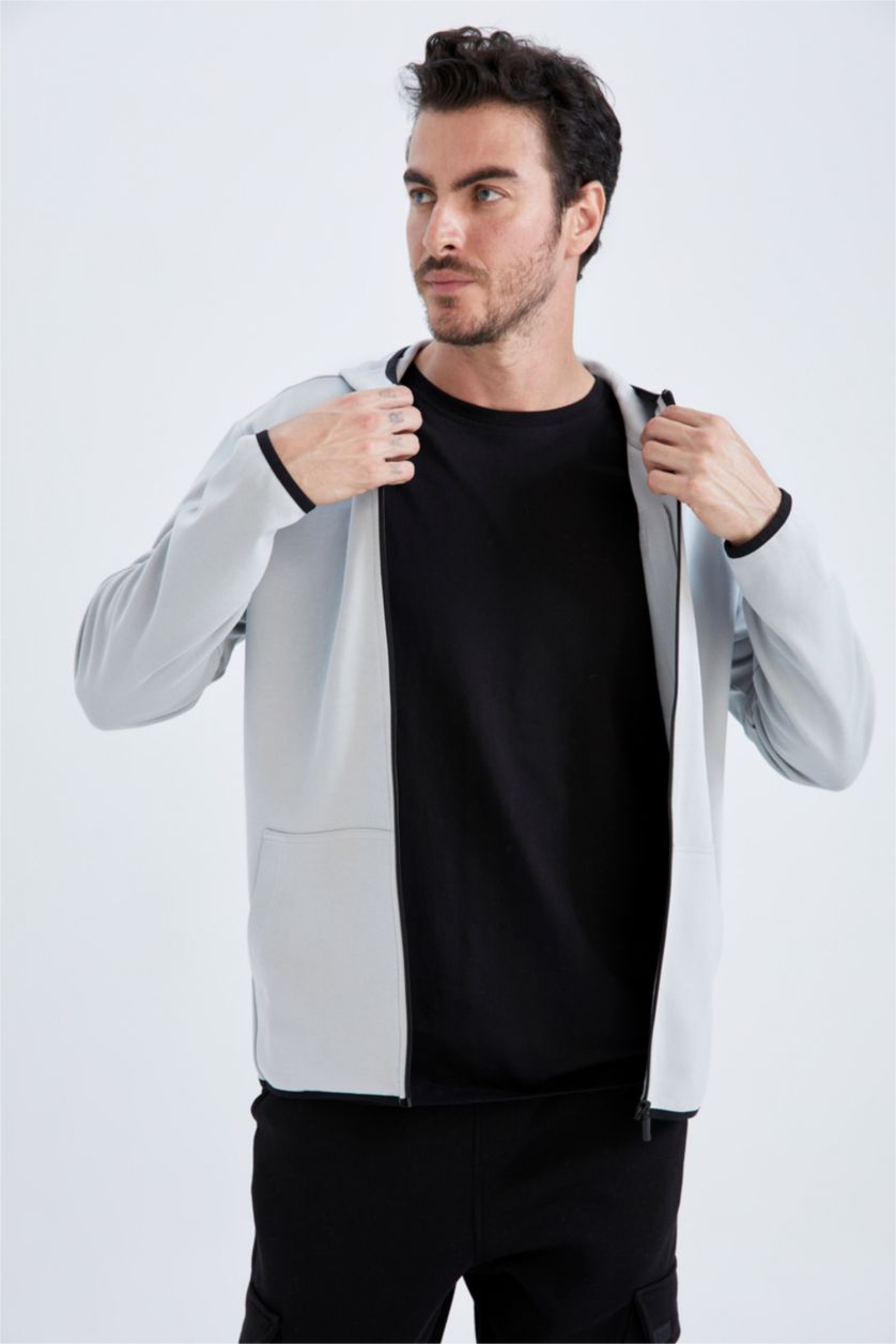 MAN Light Grey Standard Fit Hooded Cardigan