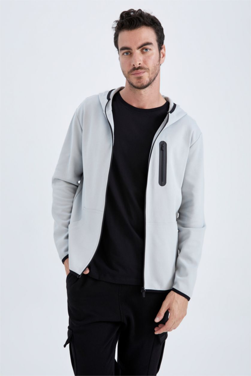 MAN Light Grey Standard Fit Hooded Cardigan