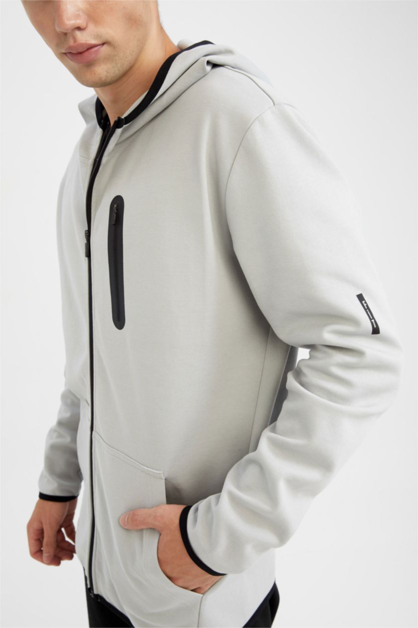 MAN Light Grey Standard Fit Hooded Cardigan