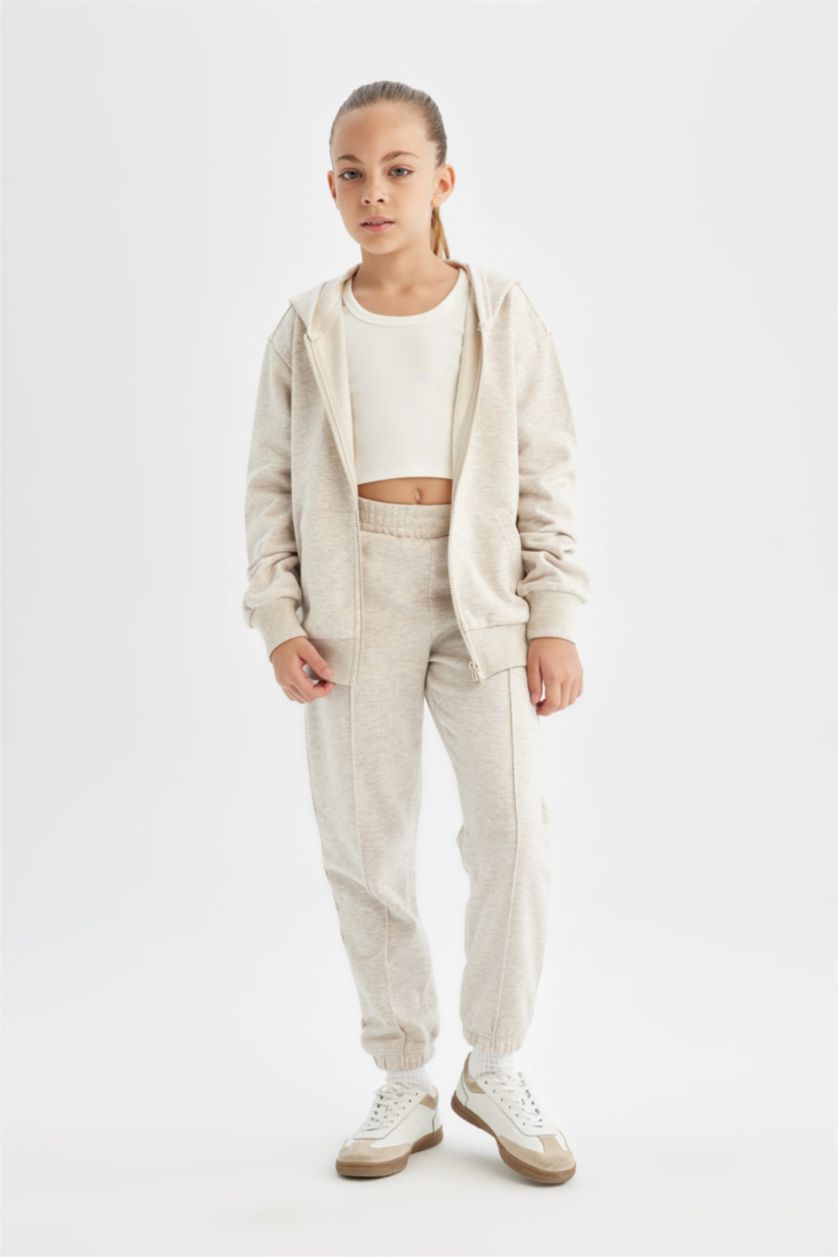 FILLES Beige Jogging à coupe standard, Taille et chevilles élastiques avec poches pour fille