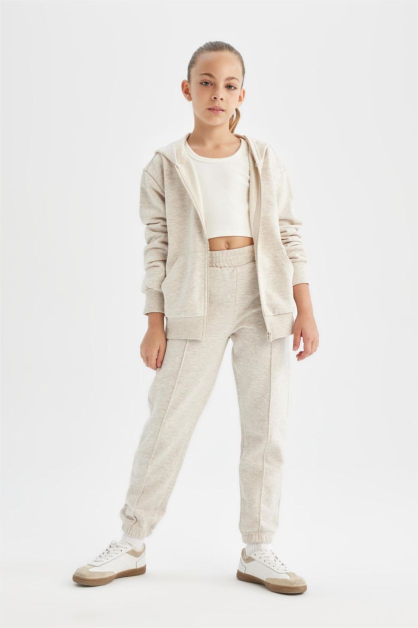 FILLES Beige Jogging à coupe standard, Taille et chevilles élastiques avec poches pour fille