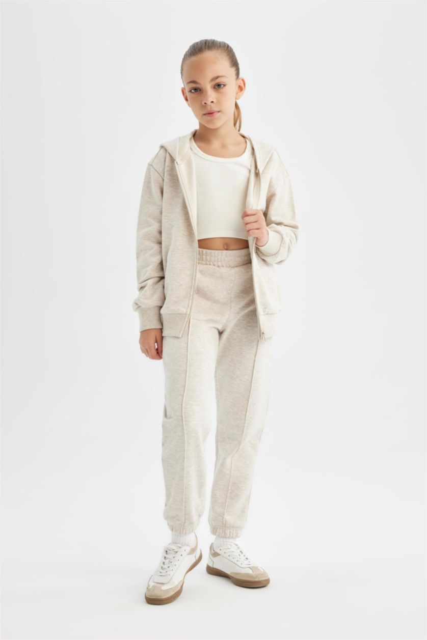 FILLES Beige Jogging à coupe standard, Taille et chevilles élastiques avec poches pour fille