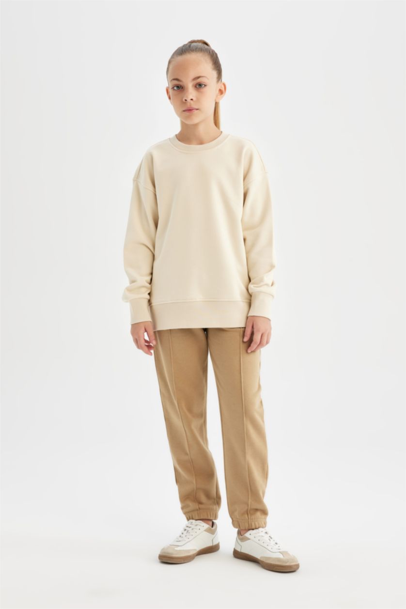 Young Girls - Teen Girls Beige Girl Jogger Standard Fit School Sweatpants