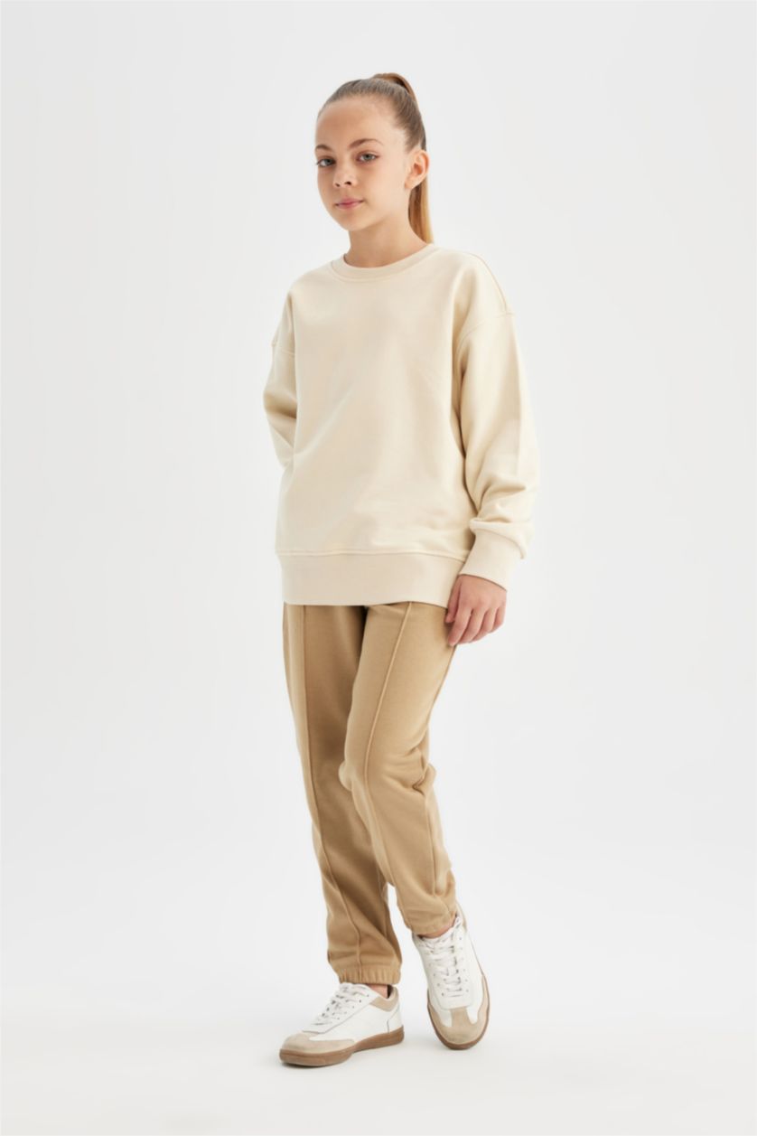 Young Girls - Teen Girls Beige Girl Jogger Standard Fit School Sweatpants
