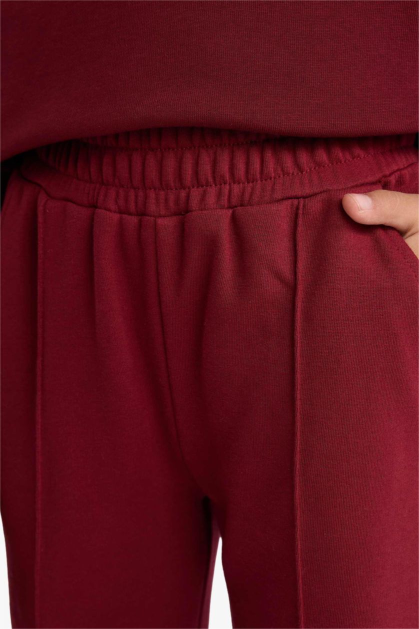 Kız Çocuk - Genç Kız Bordo Beli Lastikli Basic Düz Okul Jogger Eşofman Altı Kız Çocuk