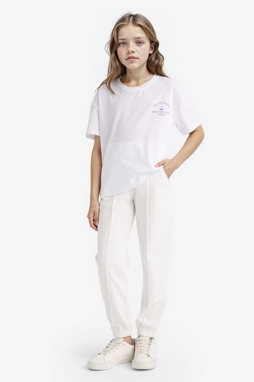 Girls & Teens White Girl Elastic Waist Basic Jogger Sweatpants