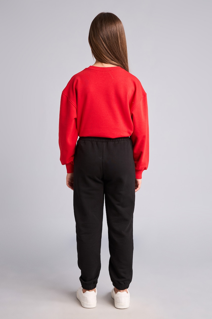 FILLES Noir Pantalon de survêtement jogger à taille élastique avec poches pour fille