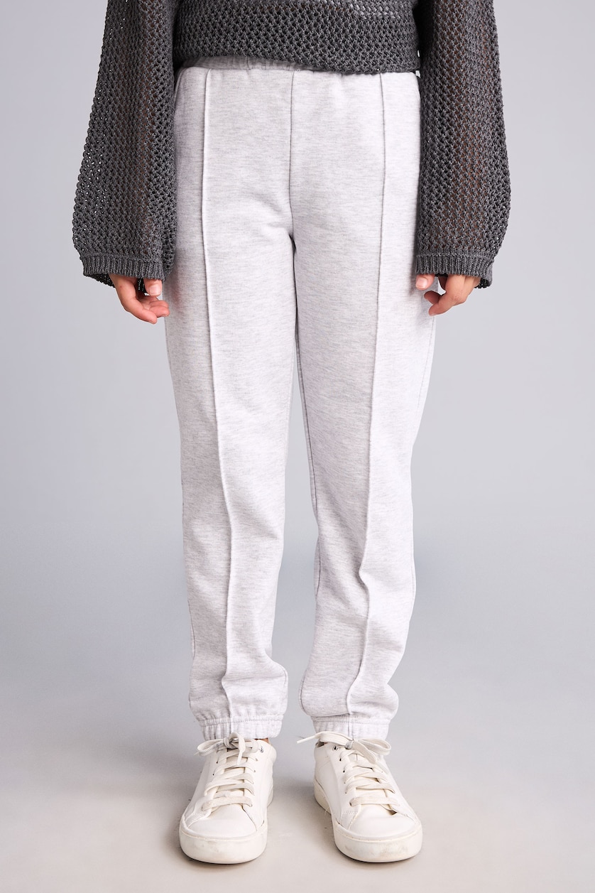 GIRLS & TEENS Light Grey Melange Girl Elastic Waist Jogger Fit Sweatpants