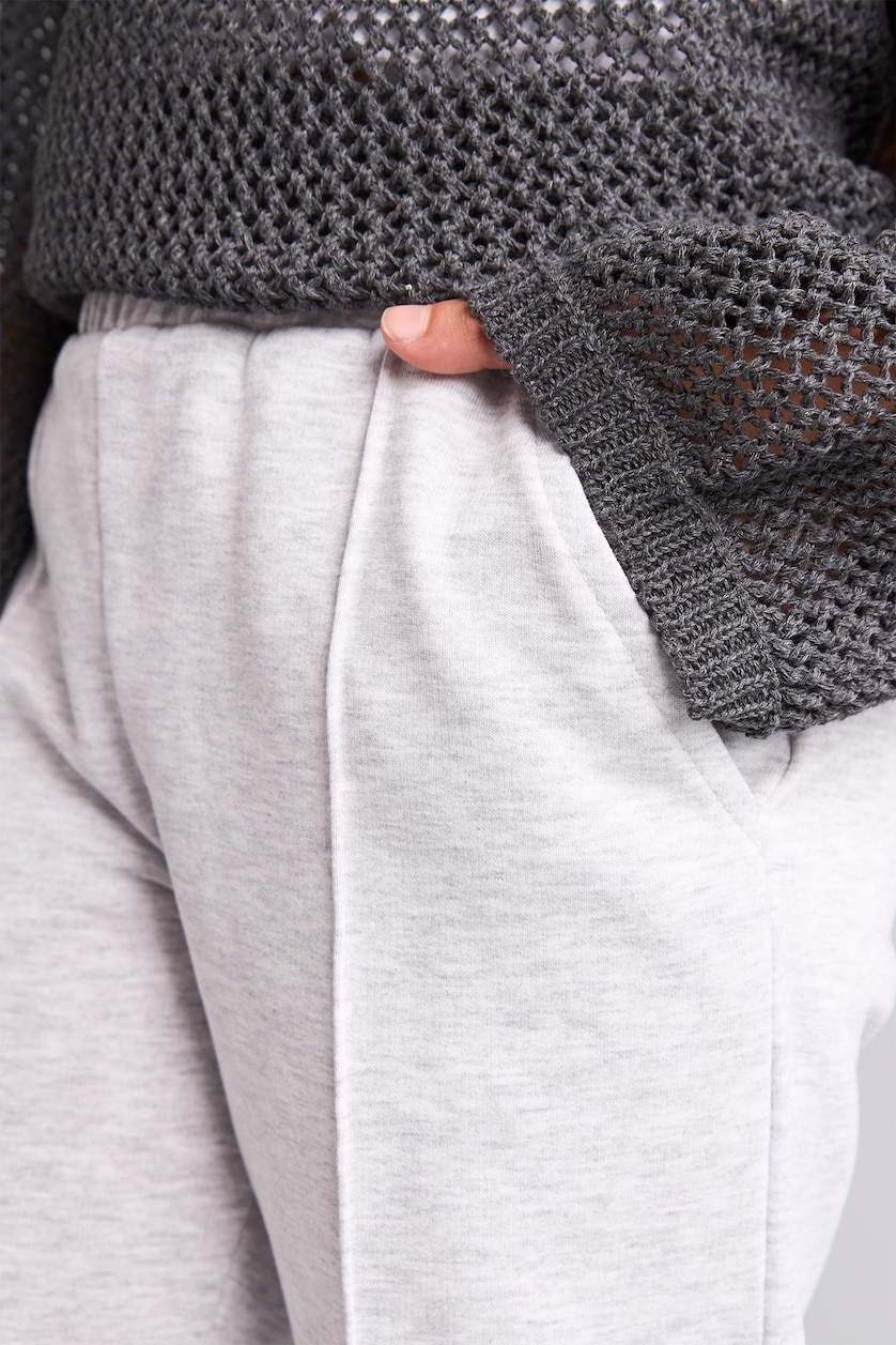 GIRLS & TEENS Light Grey Melange Girl Elastic Waist Jogger Fit Sweatpants