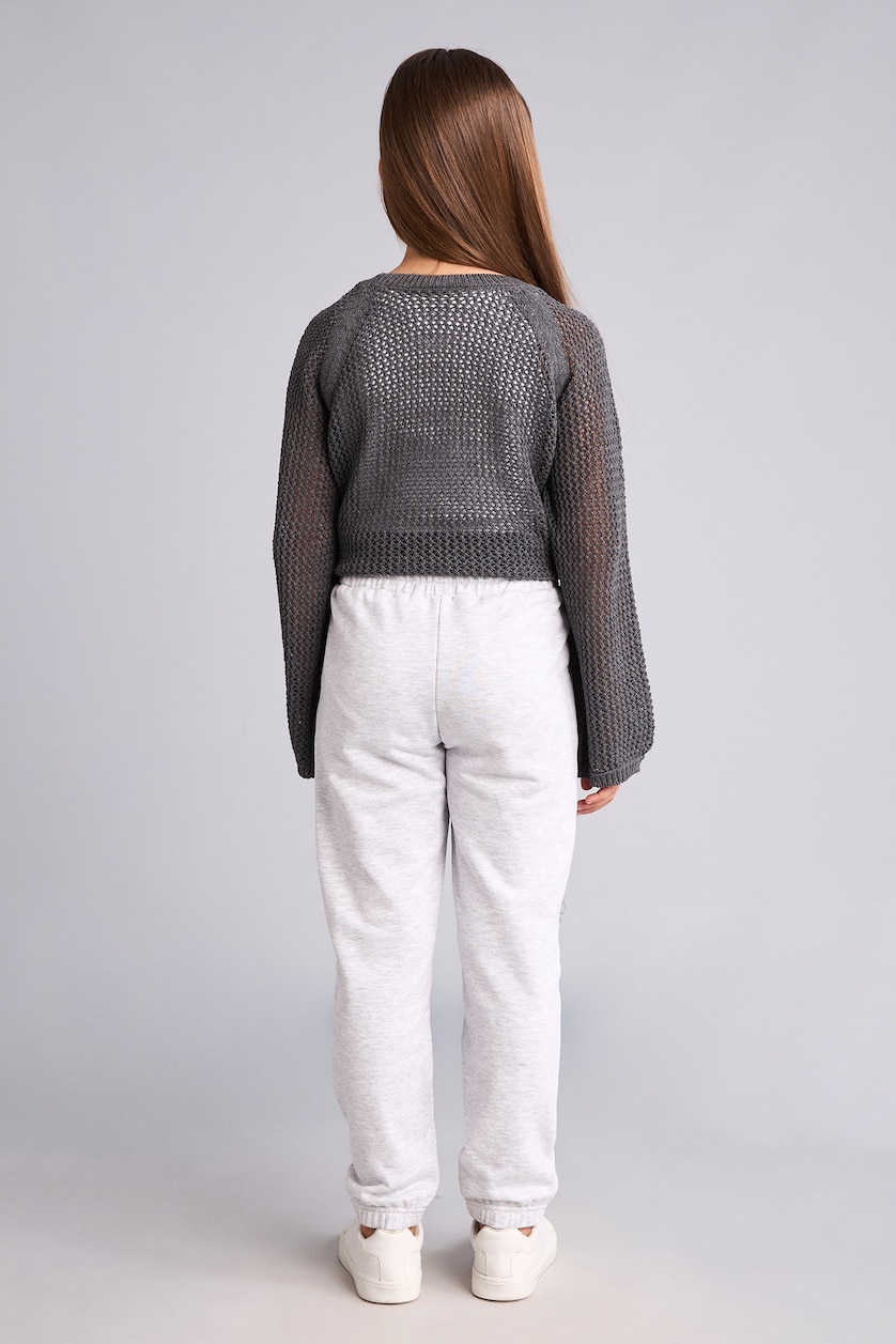 GIRLS & TEENS Light Grey Melange Girl Elastic Waist Jogger Fit Sweatpants