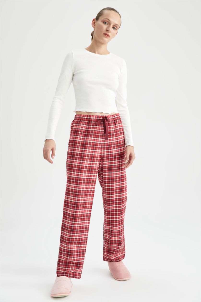 Kadın Bordo Fall in Love Yılbaşı Temalı Flanel Pijama Altı