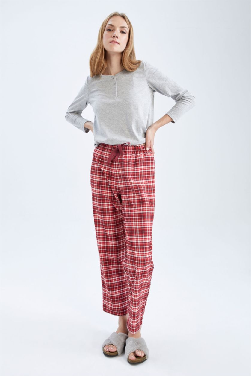 Kadın Bordo Fall in Love Yılbaşı Temalı Flanel Pijama Altı