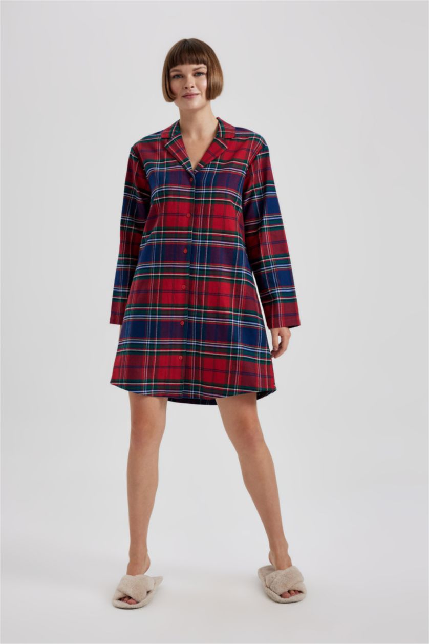 نساء أحمر فستان كاروهات فلانيل قصة عادية بياقة قميص Fall in Love من