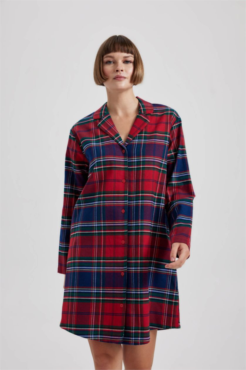 نساء أحمر فستان كاروهات فلانيل قصة عادية بياقة قميص Fall in Love من