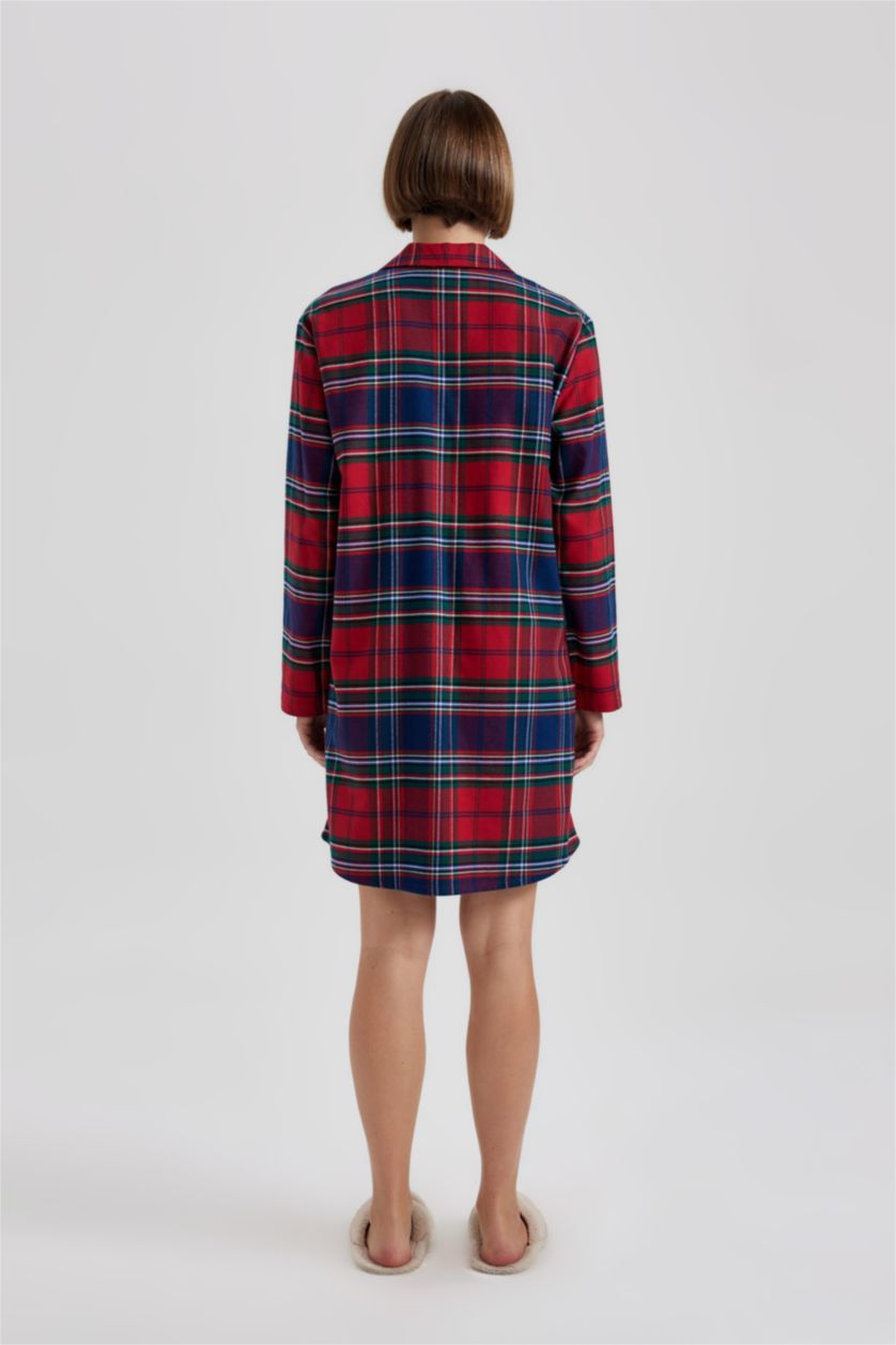 نساء أحمر فستان كاروهات فلانيل قصة عادية بياقة قميص Fall in Love من