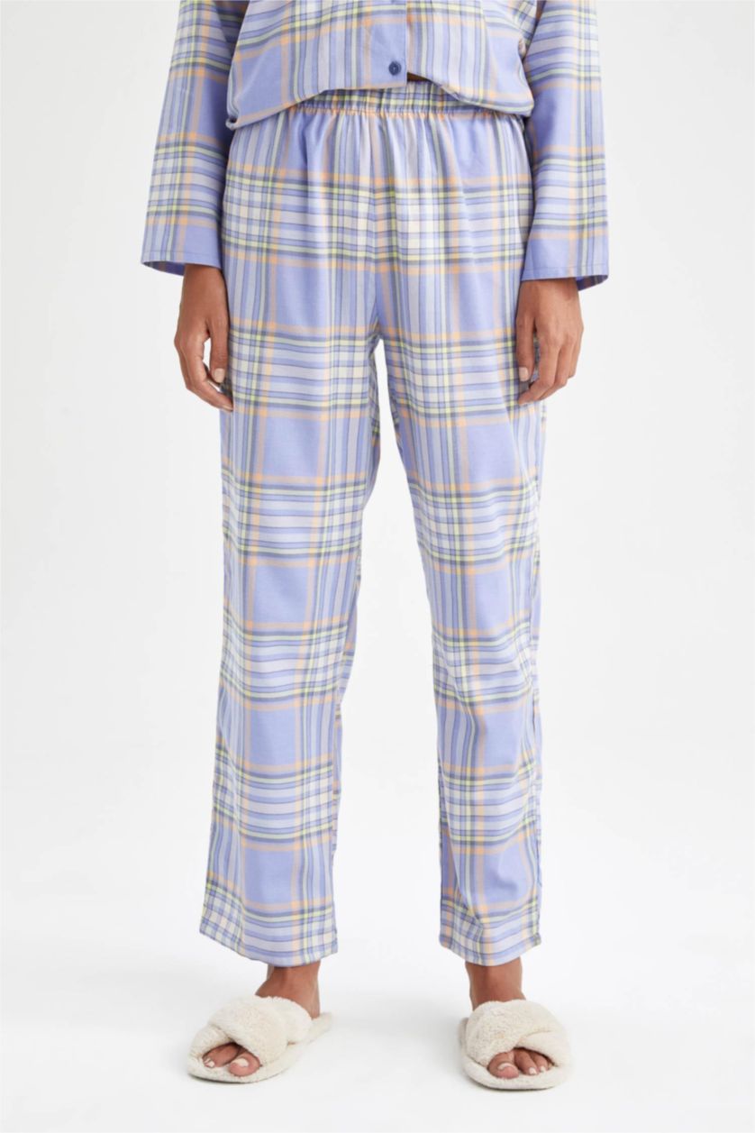 نساء أزرق سيت كاروهات قصة عادية كم طويل من قطعتين