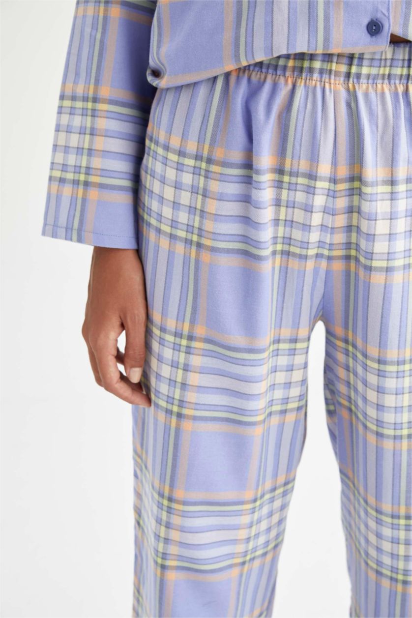 نساء أزرق سيت كاروهات قصة عادية كم طويل من قطعتين