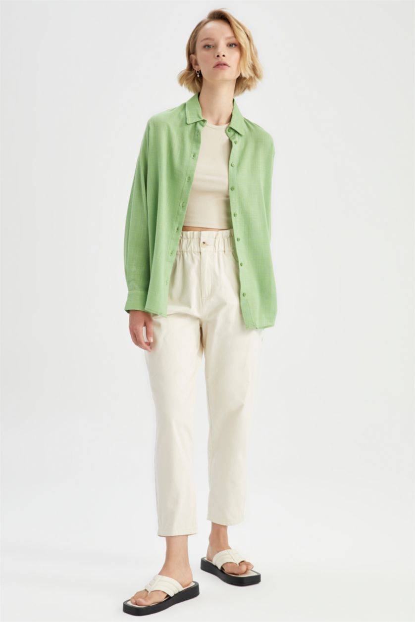 FEMME Vert Chemise à manches longues en coton à col chemise ample