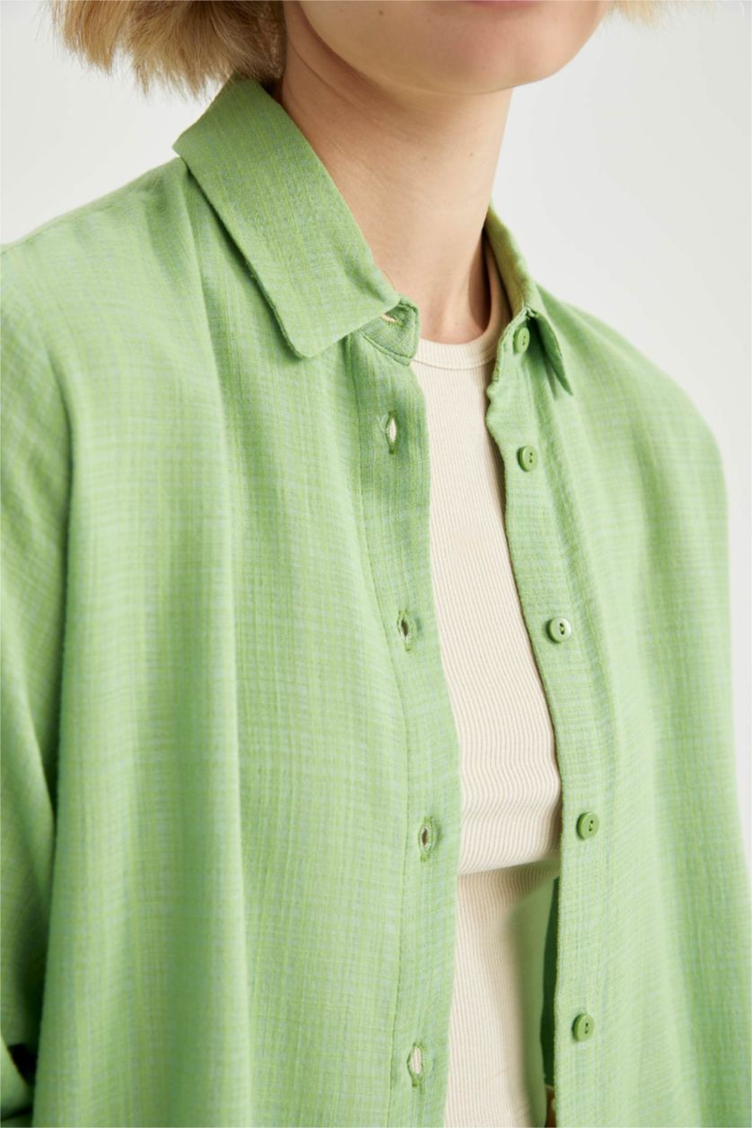 FEMME Vert Chemise à manches longues en coton à col chemise ample