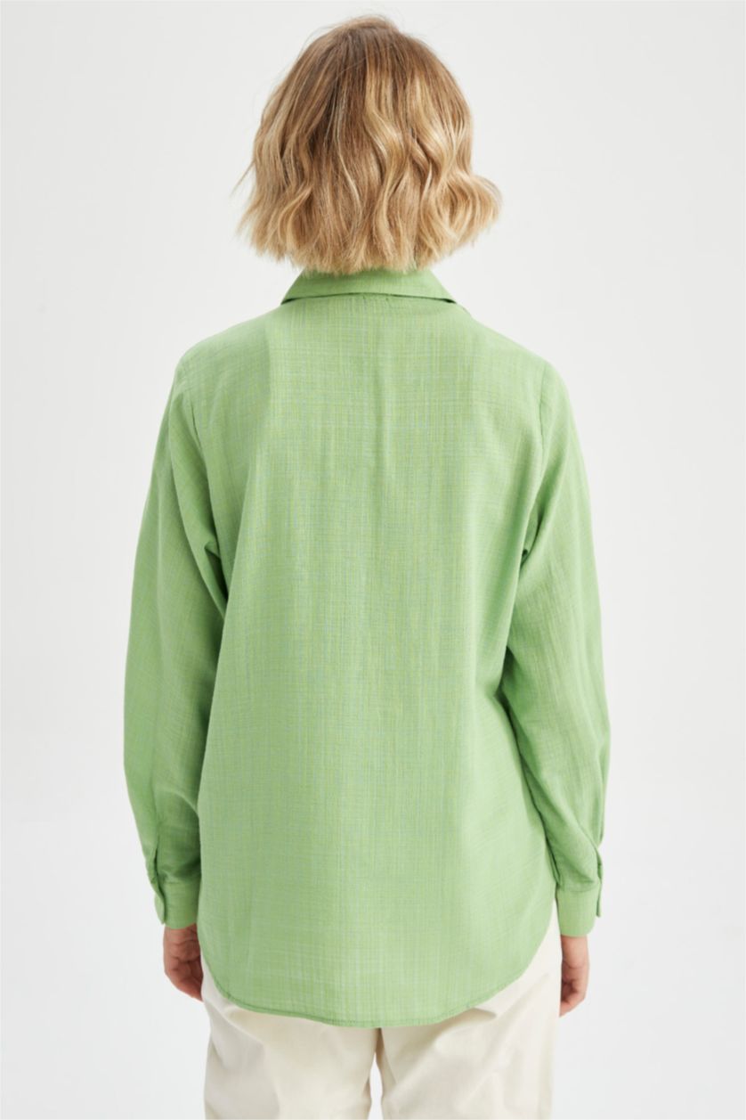 FEMME Vert Chemise à manches longues en coton à col chemise ample