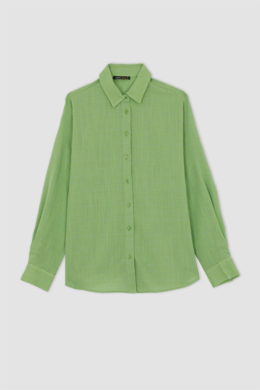 FEMME Vert Chemise à manches longues en coton à col chemise ample