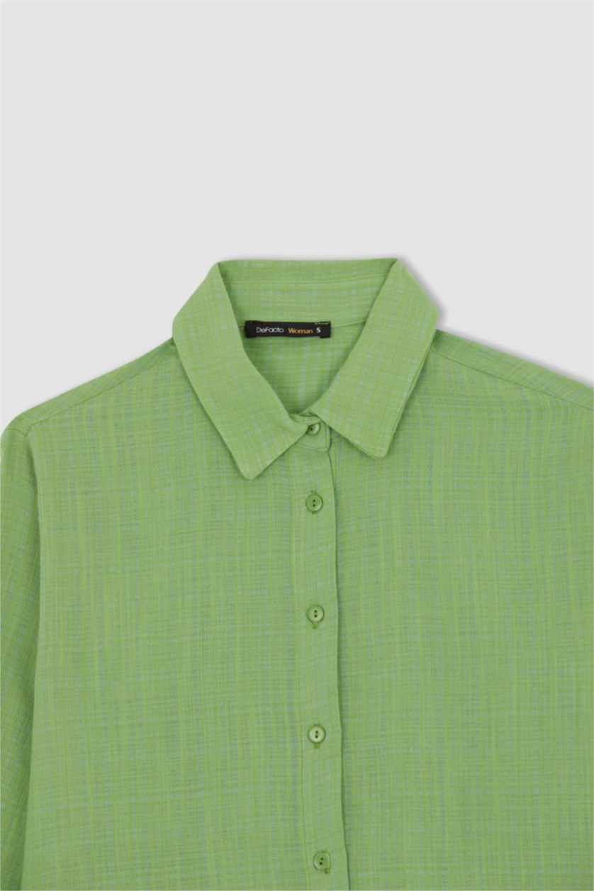 FEMME Vert Chemise à manches longues en coton à col chemise ample