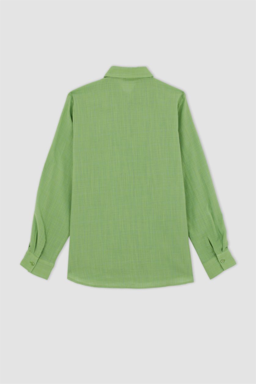 FEMME Vert Chemise à manches longues en coton à col chemise ample