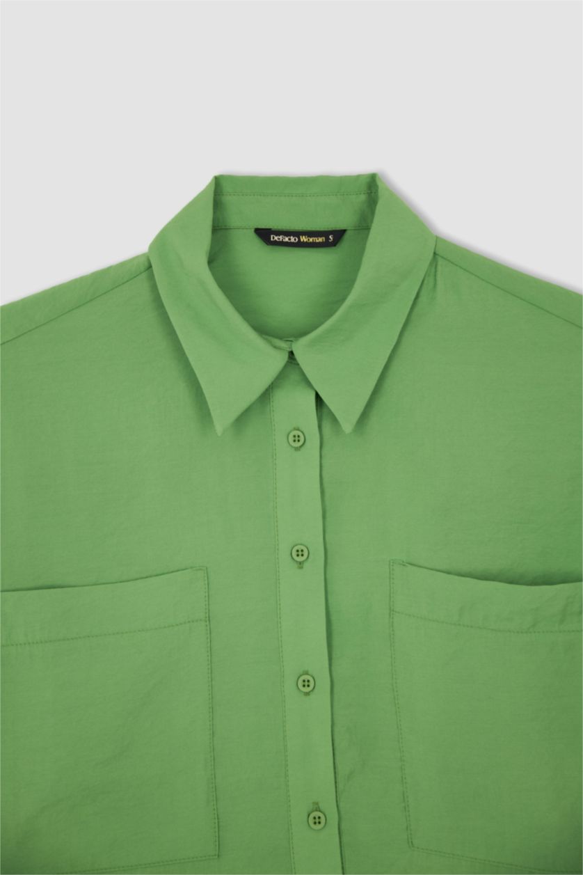 FEMME Vert Chemises à manches courtes Tencel Col De Chemise Avec Poche