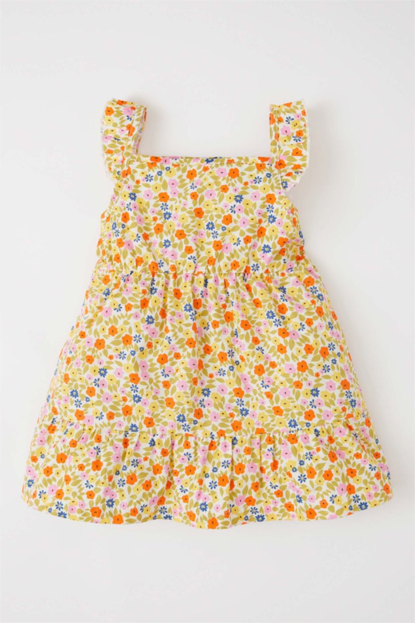 BABY GIRL Ecru Baby Girl Floral Strap Poplin Dress