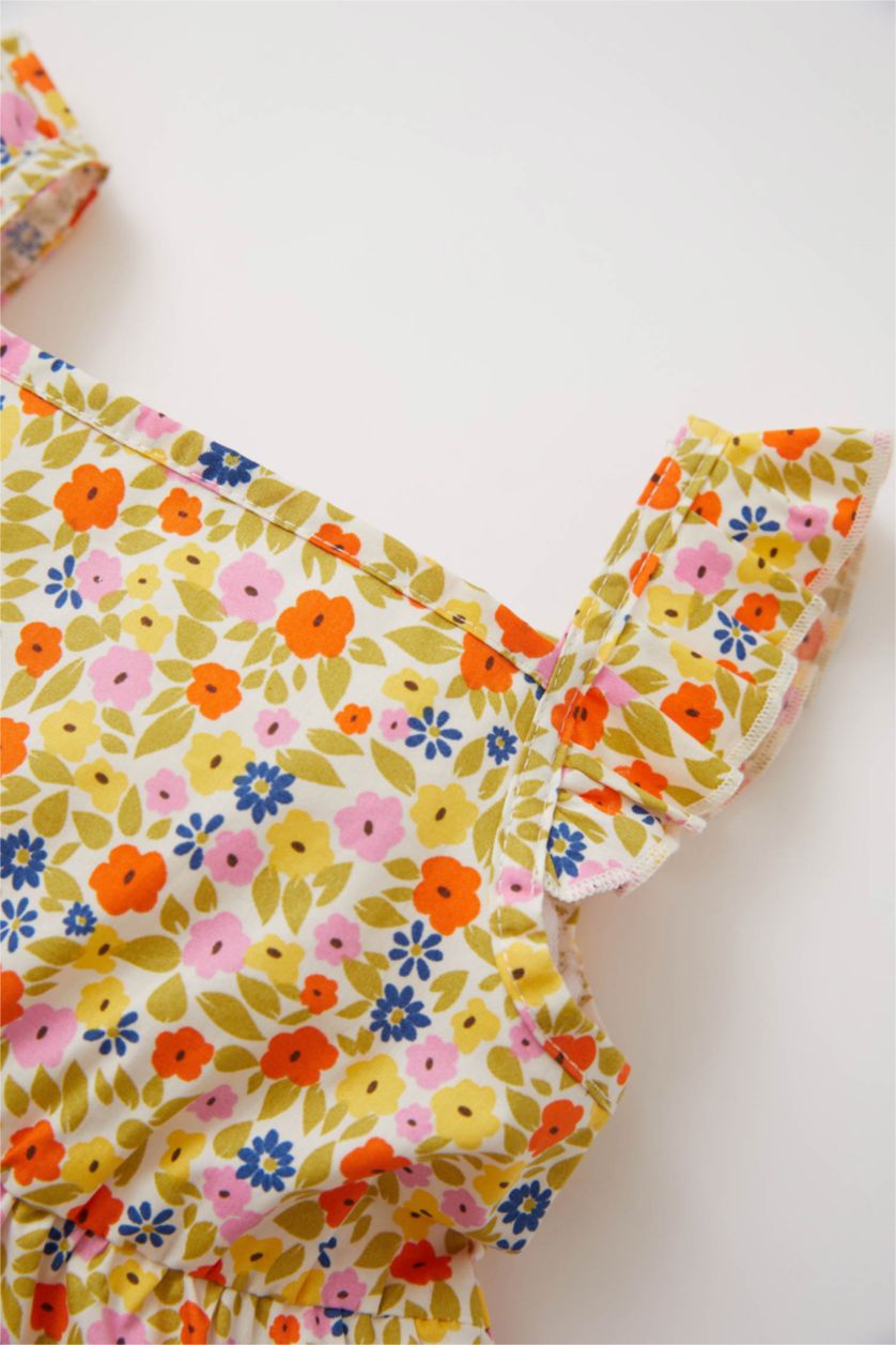 BABY GIRL Ecru Baby Girl Floral Strap Poplin Dress