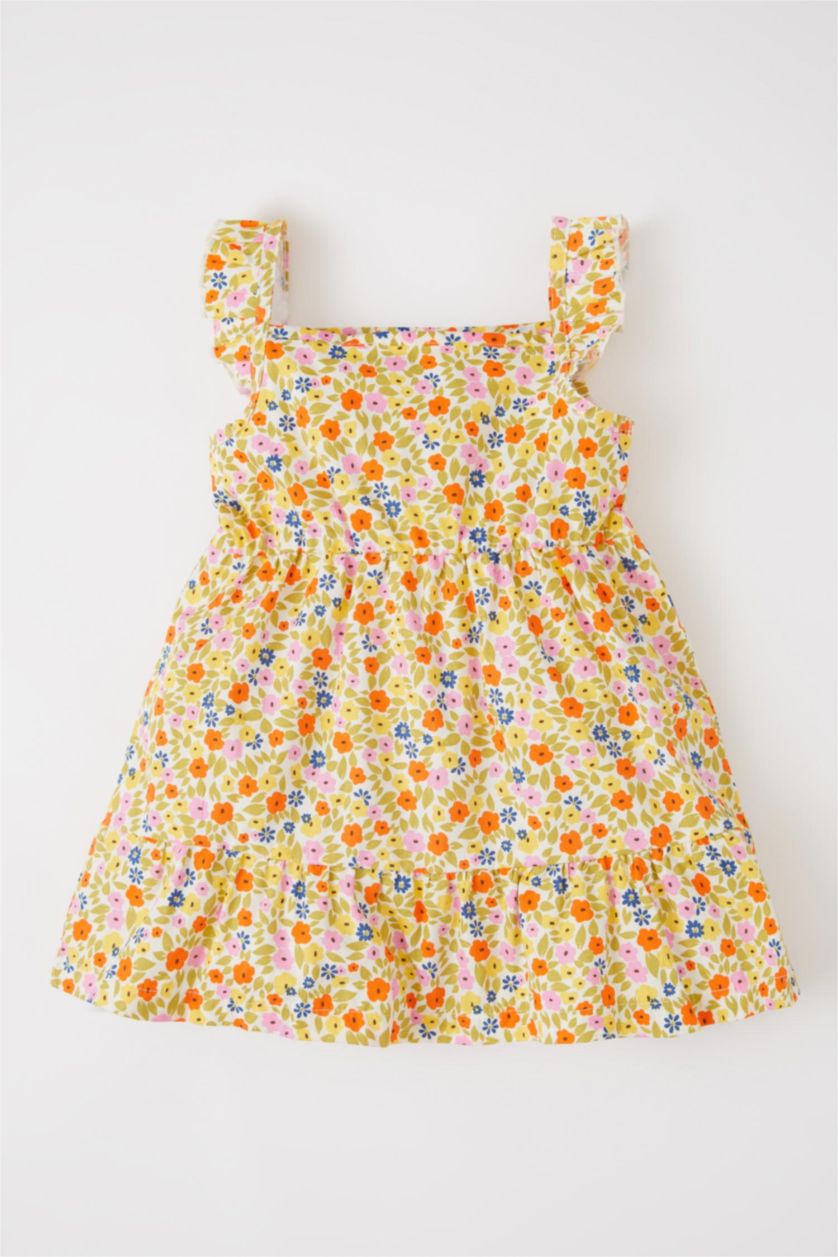 BABY GIRL Ecru Baby Girl Floral Strap Poplin Dress