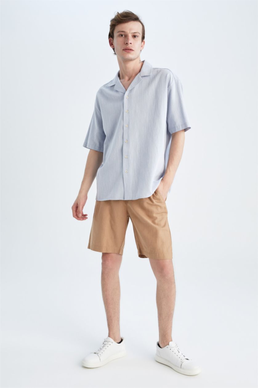 HOMME Beige Bermuda en lin mélangé coupe régulière