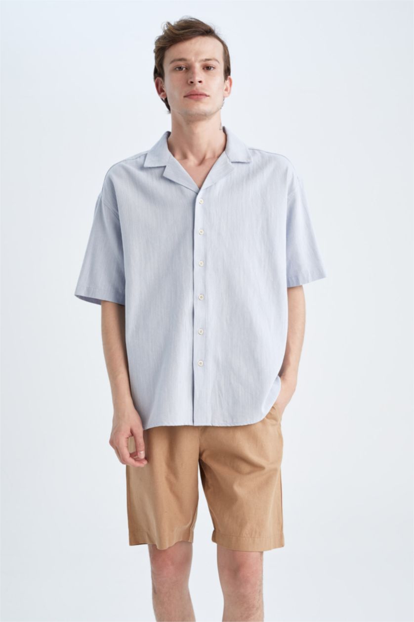 HOMME Beige Bermuda en lin mélangé coupe régulière