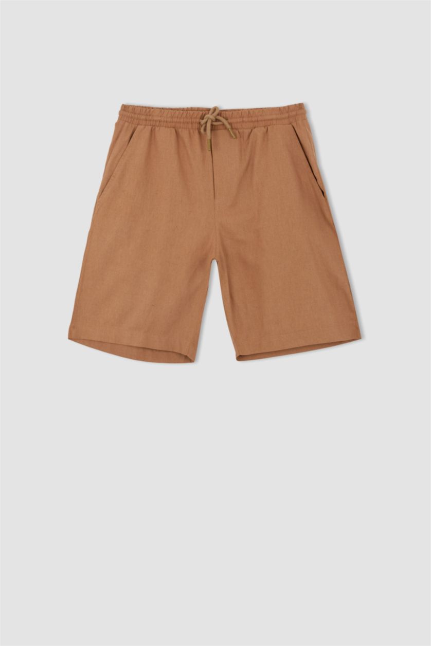 HOMME Beige Bermuda en lin mélangé coupe régulière