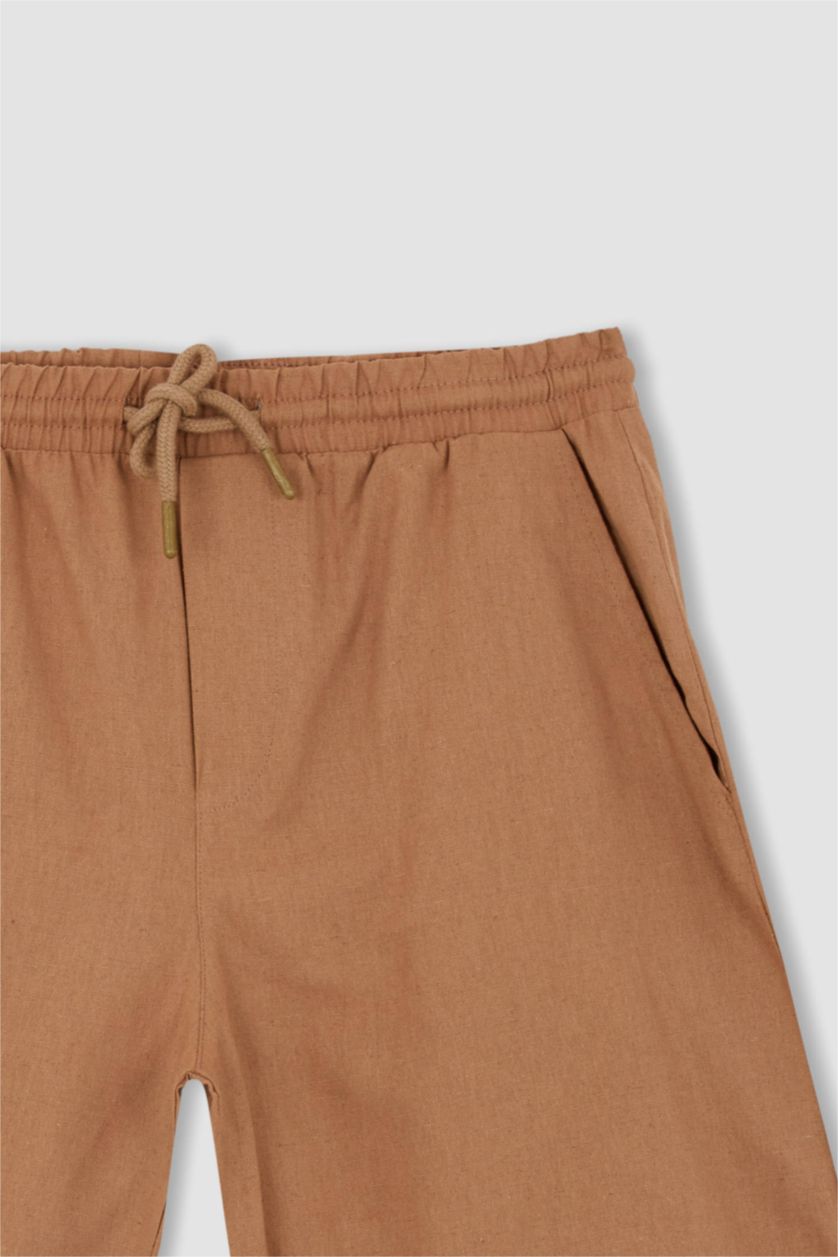 HOMME Beige Bermuda en lin mélangé coupe régulière