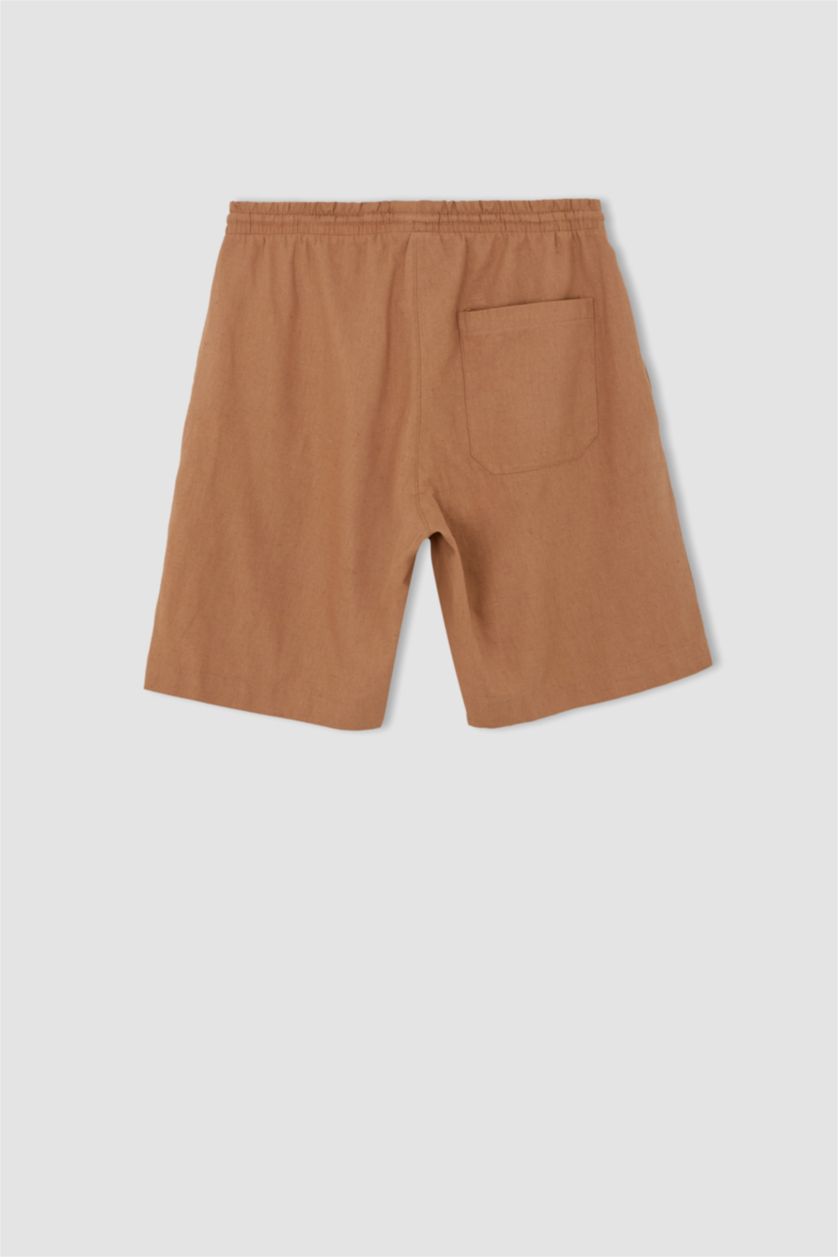 HOMME Beige Bermuda en lin mélangé coupe régulière