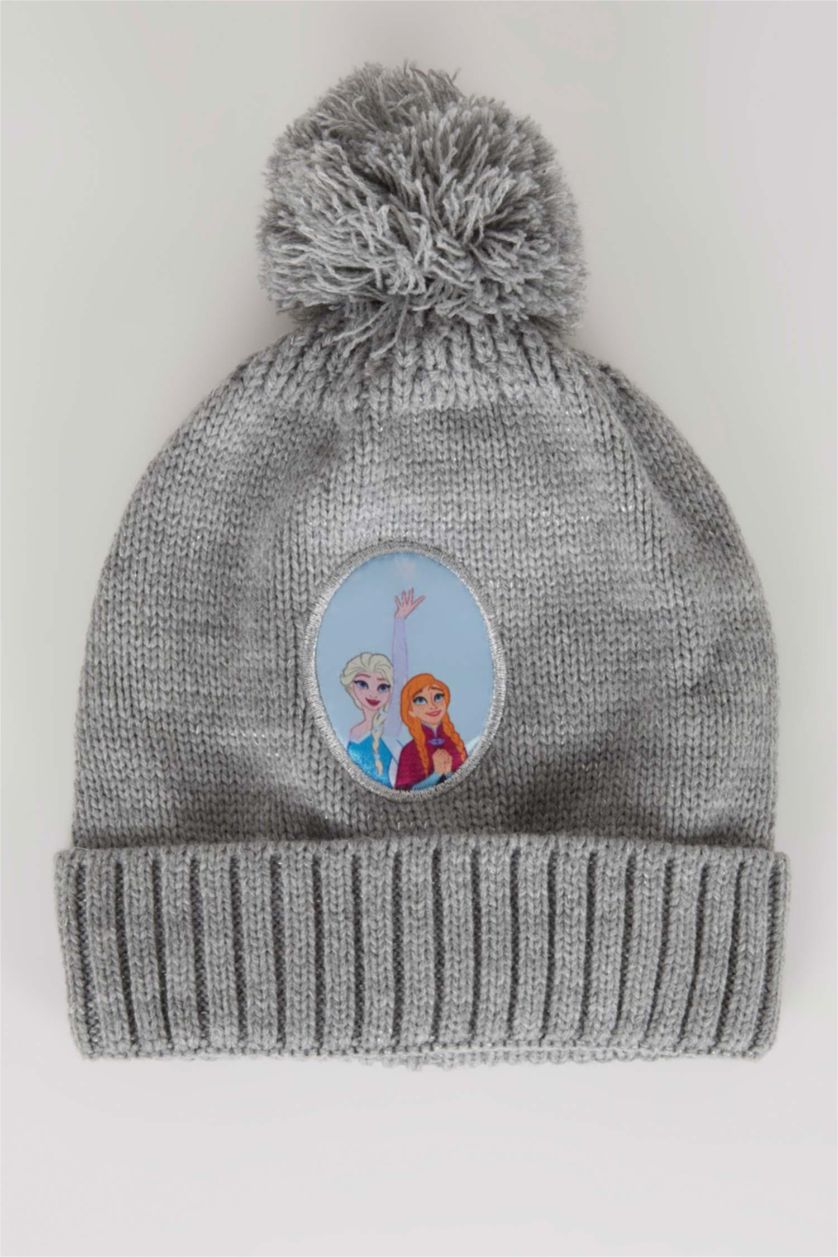 FILLES Gris Bonnet en tricot Frozen avec pompon pour fille