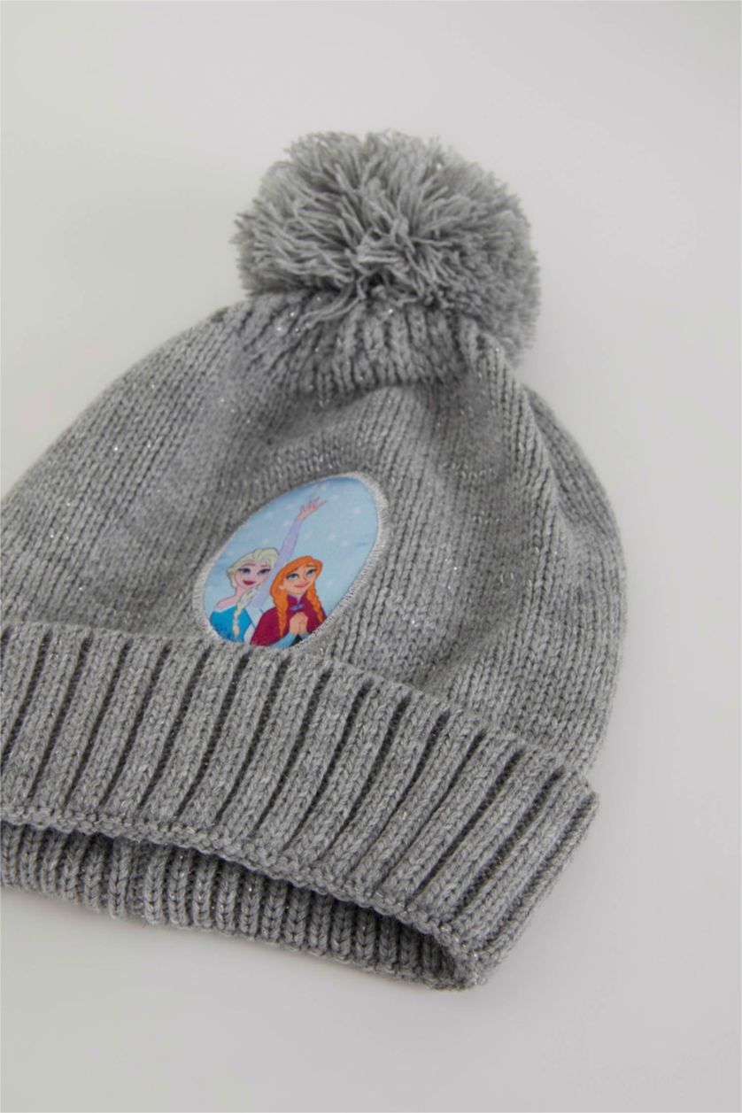 FILLES Gris Bonnet en tricot Frozen avec pompon pour fille