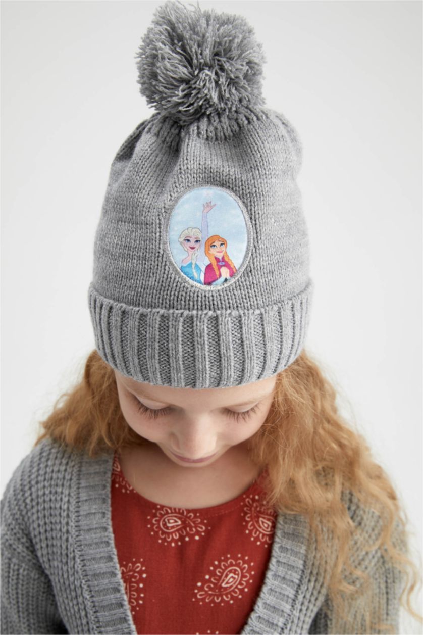 FILLES Gris Bonnet en tricot Frozen avec pompon pour fille