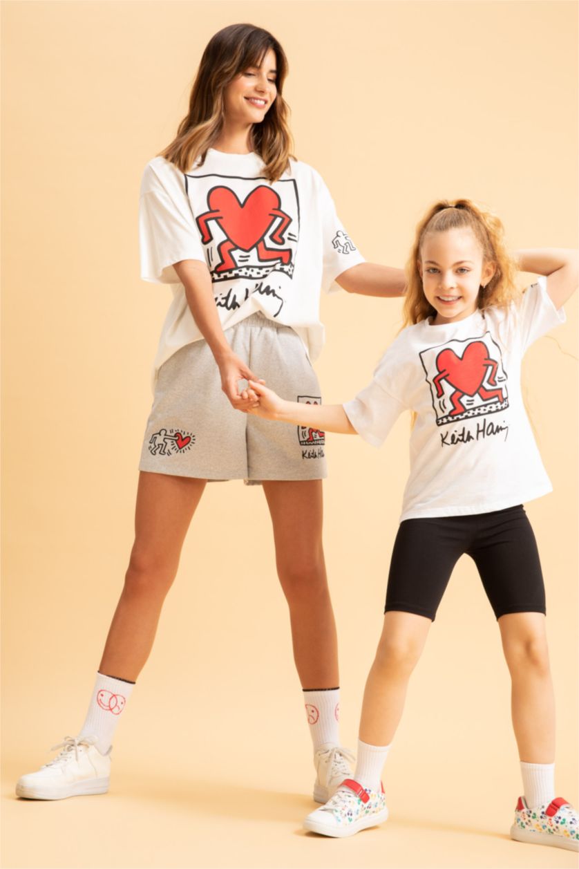 Kadın Gri Melanj Keith Haring Mini Şort