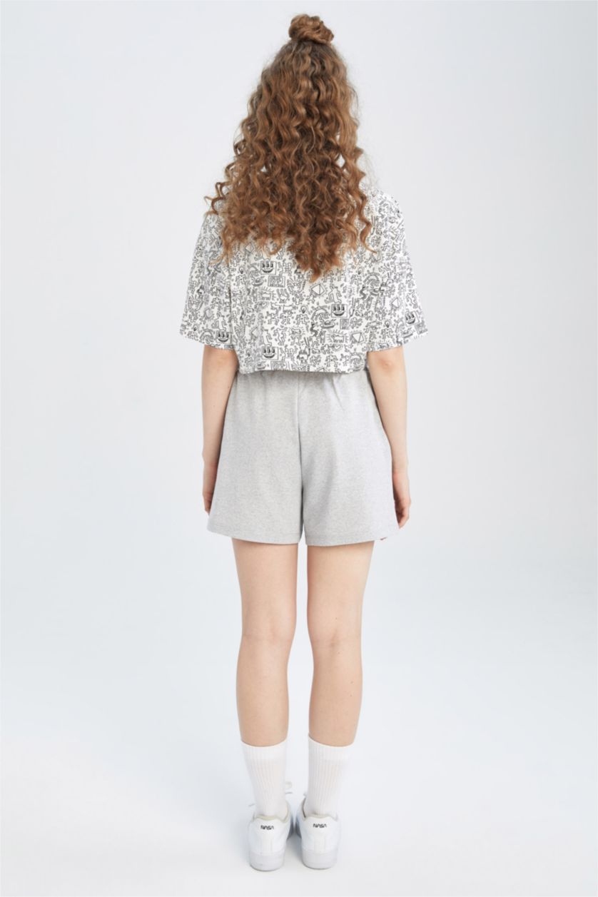 Kadın Gri Melanj Keith Haring Mini Şort