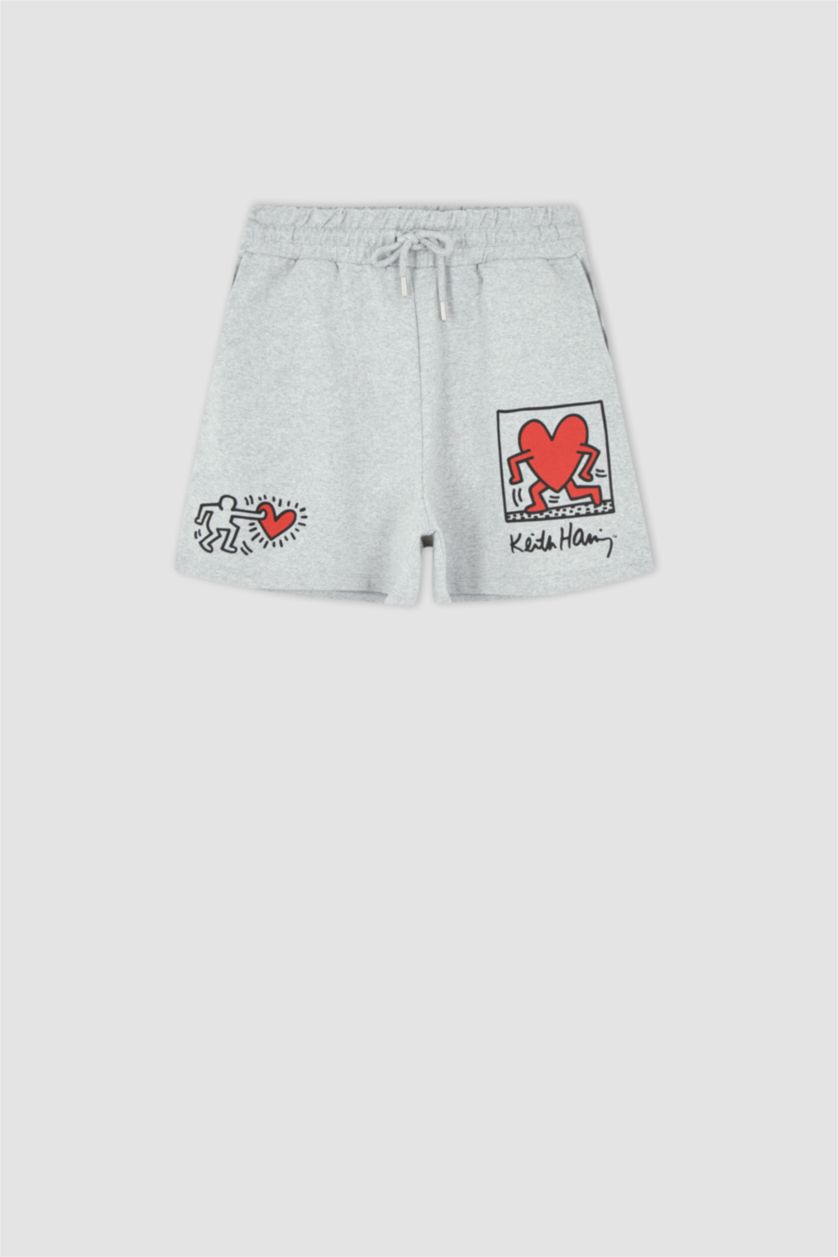 Kadın Gri Melanj Keith Haring Mini Şort