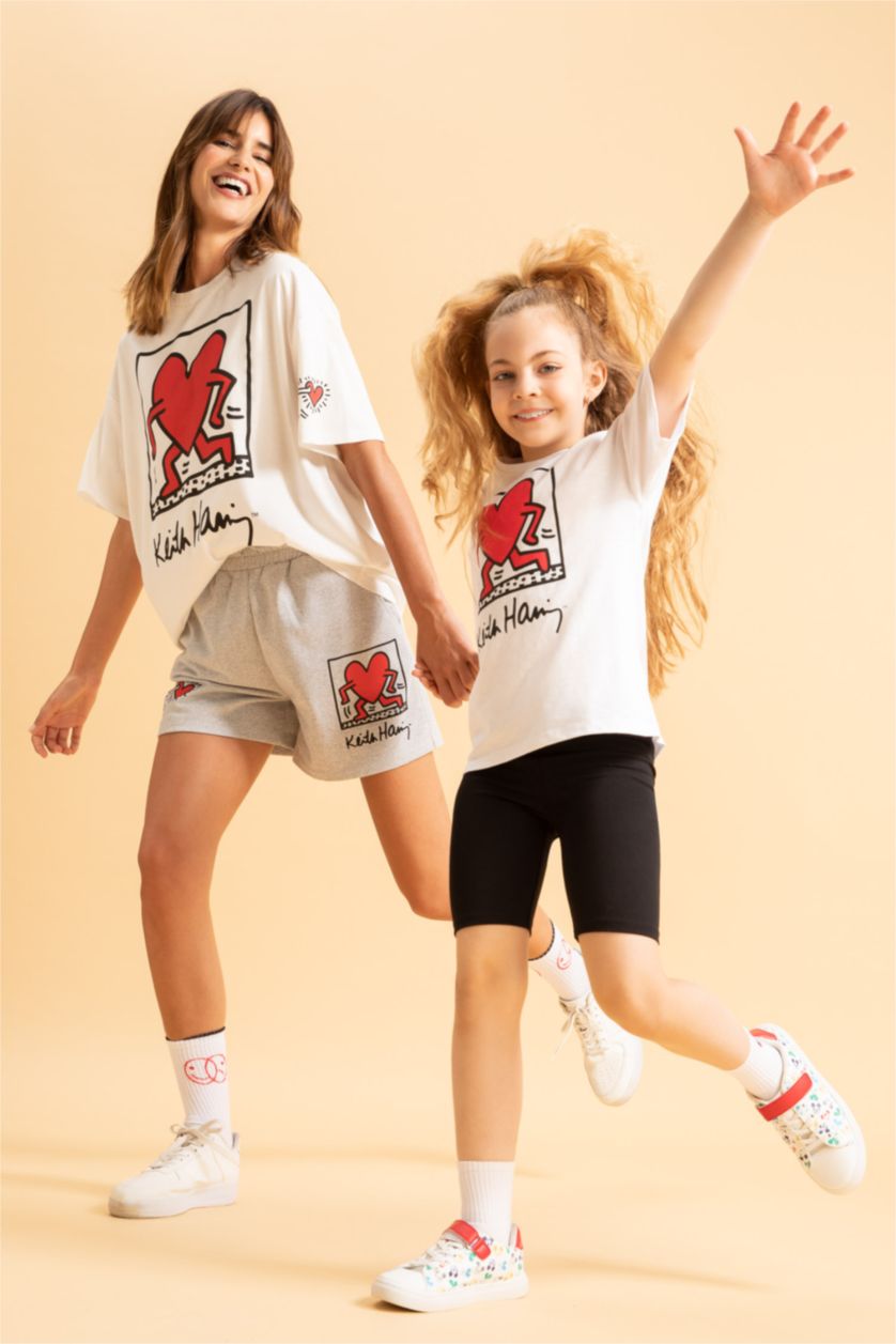 Kadın Gri Melanj Keith Haring Mini Şort