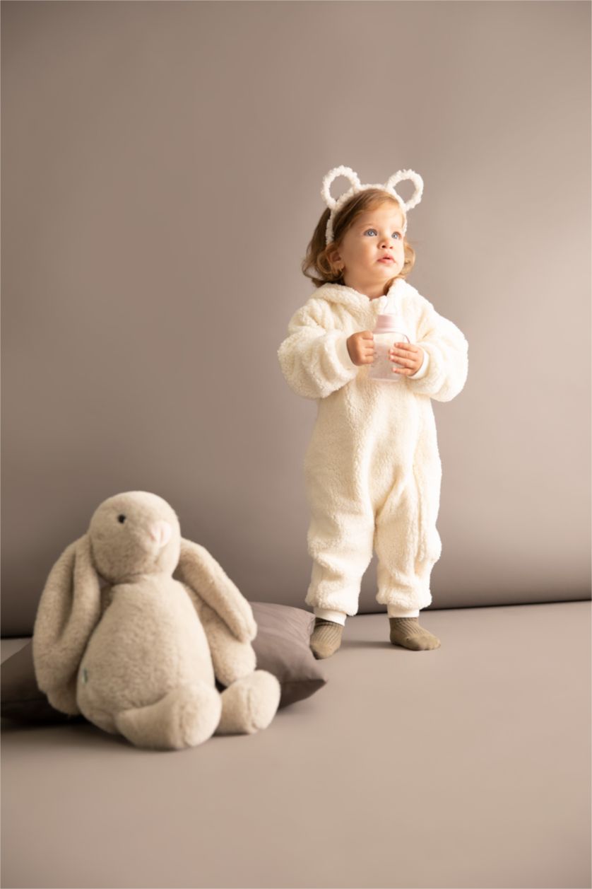 BABY GIRL Sand Plush Regular Fit Hooded Jumpsuit