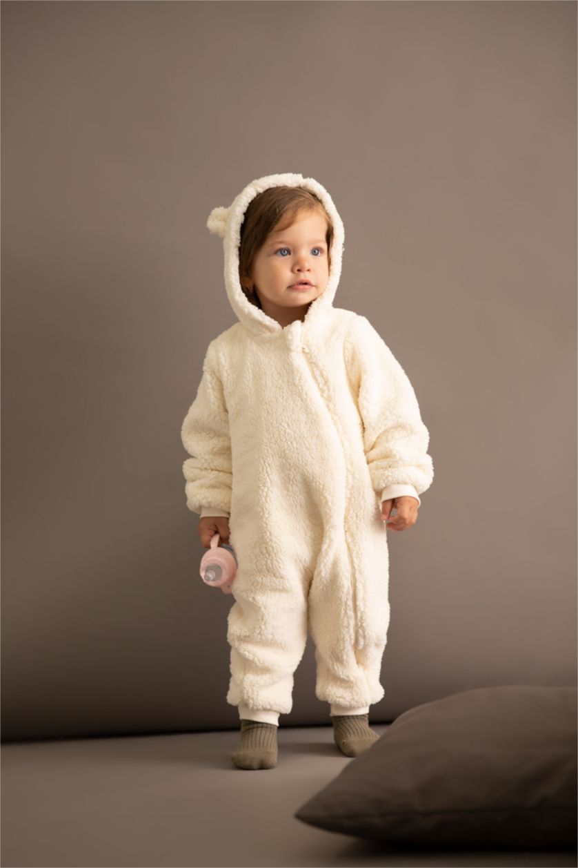 BABY GIRL Sand Plush Regular Fit Hooded Jumpsuit